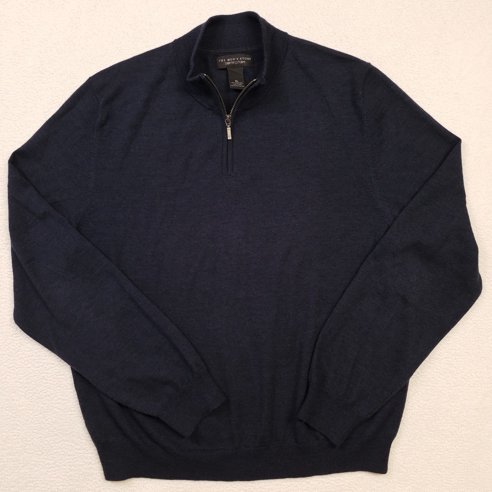Bloomingdale's Quarter Zip Sweater Xl Navy Merino Wool Pullover The Men's Store